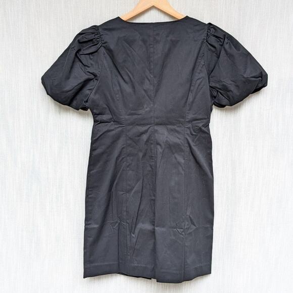 NWT J.Crew Black Cotton Button-front Puff-sleeve Mini Dress BP874, size 10 - Picture 3 of 11